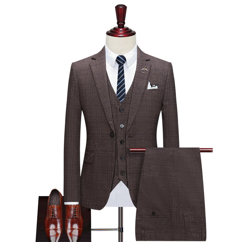 Blazer de S-7XL para hombre, traje informal de negocios, oficina, Retro, rejilla, vestido de novia, fiesta, alta calidad