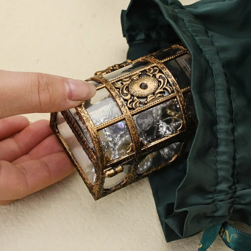Retro Transparante Piraat Schatkist Crystal Gem Jewelry Box Organizer Trinket Aandenken Schat Borst Voor Home Decor