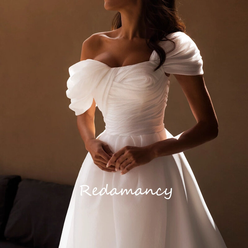 Женское атласное свадебное платье Redamancy, белое Тюлевое платье-трапеция с открытыми плечами, облегающее платье до пола с открытой спиной, 2024