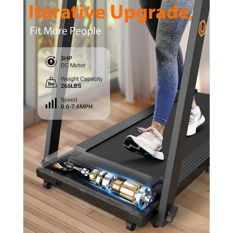 UREVO 가정용 휴대용 접이식 트레드밀, 최대 3.0 HP 러닝 워킹 트레드밀, 12 가지 사전 설정 프로그램 및 넓은 트레드 벨트