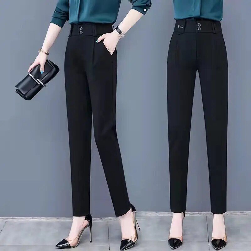 Костюмные брюки с завязкой на щиколотке, новинка 2023, женские брюки на весну и лето, облегающие брюки с высокой талией, укороченные повседневные брюки-султанки