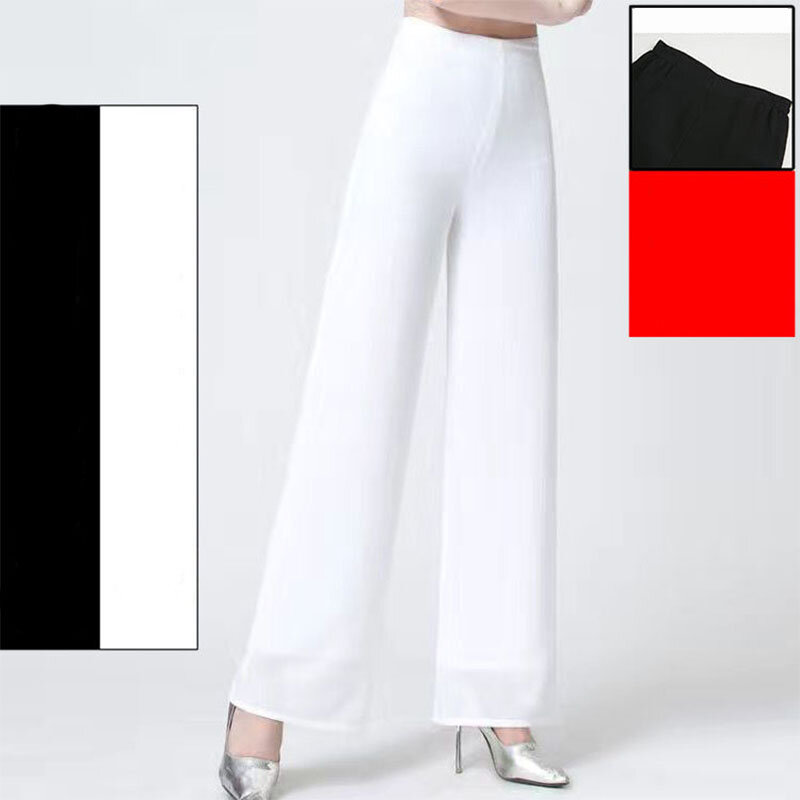 Женские шифоновые расклешенные брюки для офиса, новые весенне-летние тонкие брюки-кюлоты с высокой талией, эластичные свободные повседневные женские длинные брюки с разрезом