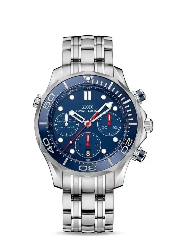 Luksusowy nowy męski zegarek kwarcowy z chronografem ze stali nierdzewnej, czarny, niebieski, ceramiczny, gumowy zegarek główny 40 mm