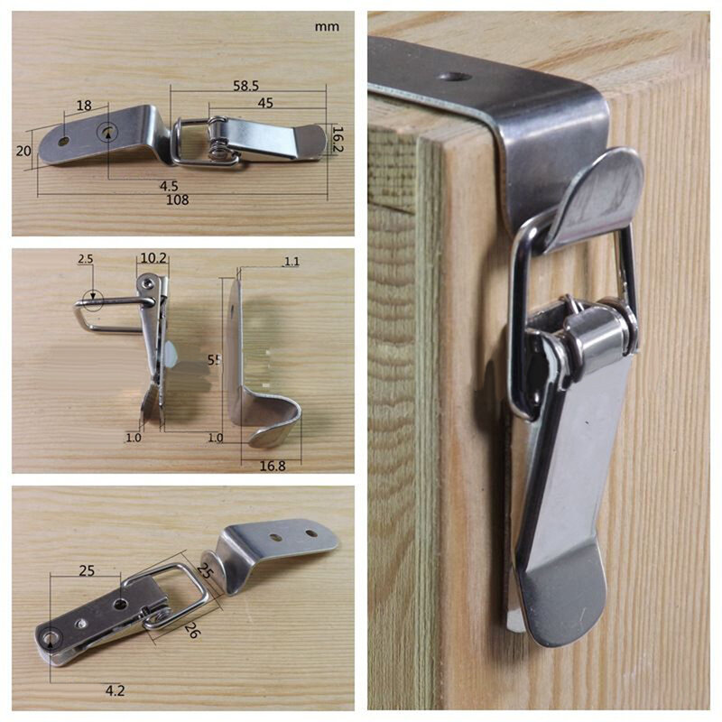 4pc 90 ° fibbia gancio serratura in acciaio inox caricato a molla Draw Toggle Latch Clamp Clip Set Hardware Sliver Door Bolt Latch Lock