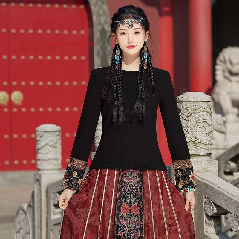 2024 chińskie bluzki hanfu w stylu vintage tradycyjne kamizelki satynowy żakard haft w kwiaty narodowe bezrękawnik strój tang etniczne