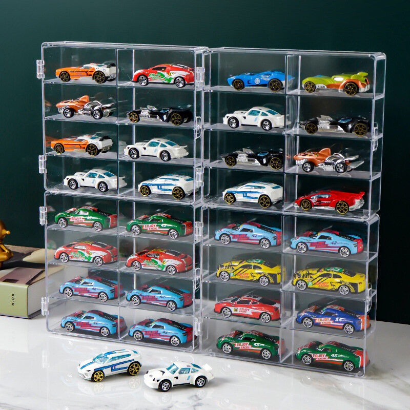 Caja de almacenamiento de modelo de coche a escala 1:64, estante de exhibición transparente de 8 ranuras, contenedor de almacenamiento a prueba de polvo para colección de Juguetes