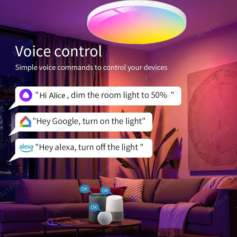EWelink-Plafonnier LED Intelligent Zigbee 3.0, 24W, RGBCW, Lampe pour Salon, Décoration de la Maison, Lampe Intelligente pour Alexa Google Home