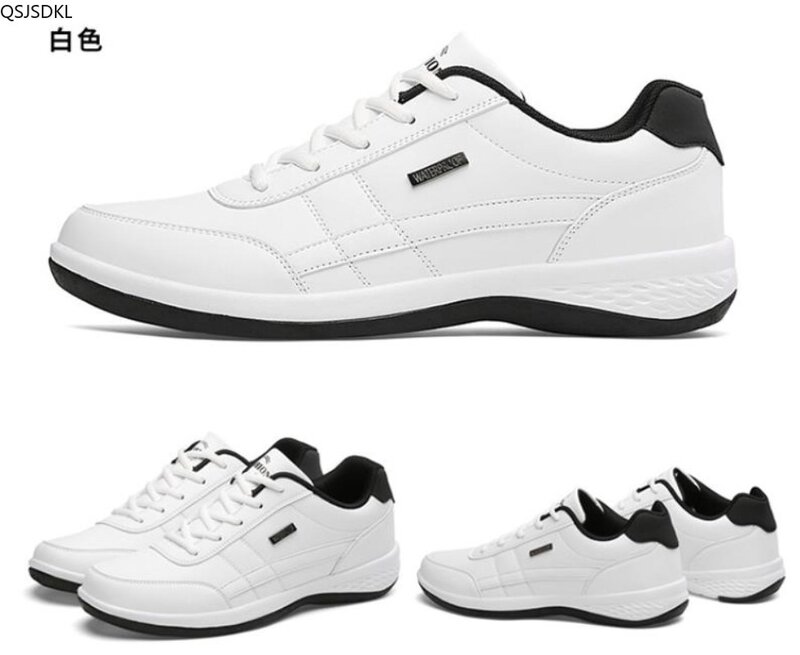 Sepatu kulit kasual trendi baru untuk pria, sepatu Sneakers olahraga gaya Italia tembus udara, sepatu santai antiselip untuk pria