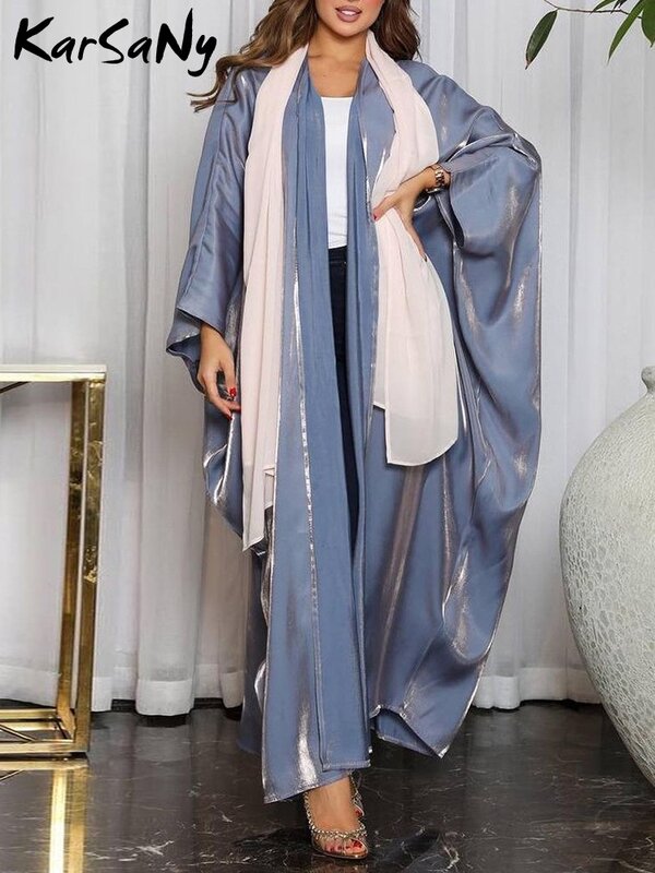 Nieuwe Moslim Satijn Abaya Elegante Vrouwelijke Effen Kleur Lange Vrouw Avond Gewaad Batwing Losse Kaftan Mode Casual Abayas Voor Vrouwen
