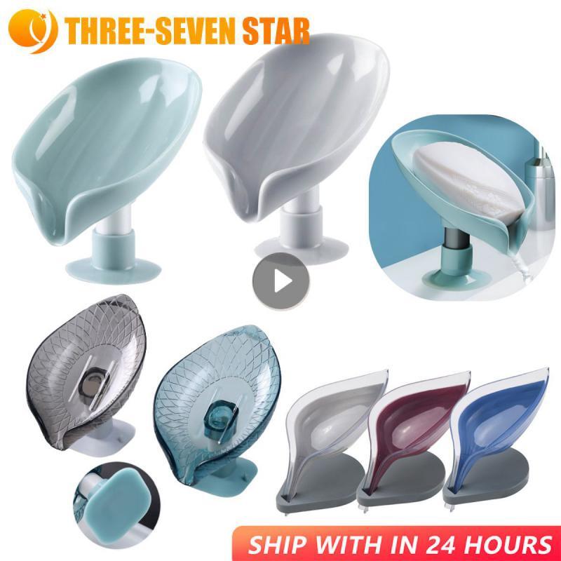 Ventosa Soap Dish Box para Banheiro Suporte de Sabonete com Dreno, Forma de Folha Portátil, Cremalheira para Lavandaria, Bandeja para Bacia