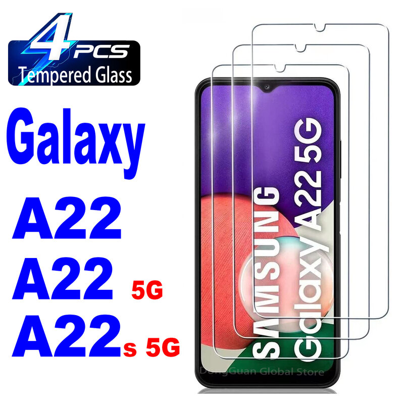 Vidro Temperado para Samsung Galaxy, Filme Protetor de Tela, A22, A22s, 5G, 2 pcs, 4pcs