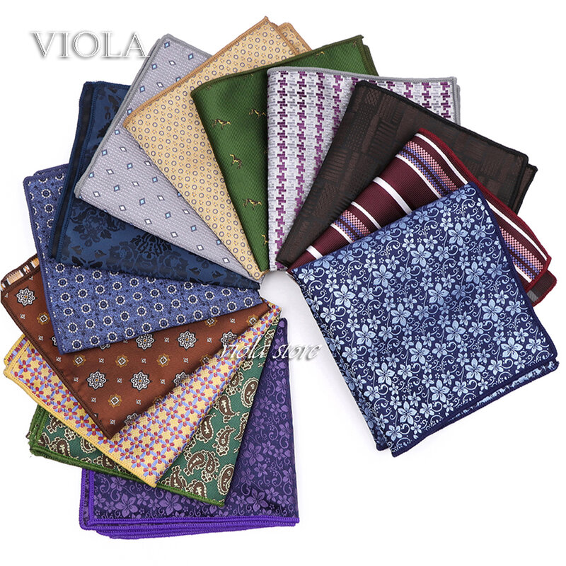 New Colorful Fashion Floral Paisley Dot Plaid Striped 23cm Handkerchief Polyester Pocket Square Men Cravat Suit Gift Accessory