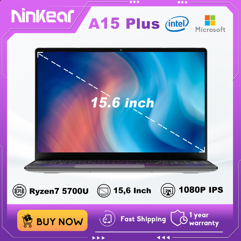 Ninkear A15 Plus 15.6 inch FHD IPS Laptop 32GB DDR4 1TB AMD Ryzen7 5700U PCIE  Notebook 5000mAh Long Battery Life
