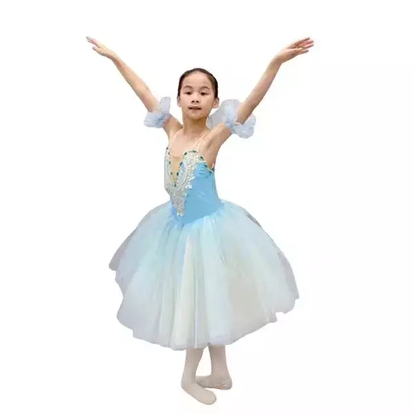 Gaun dansa balet anak-anak, kostum balet Danau angsa, rok kasa suspender