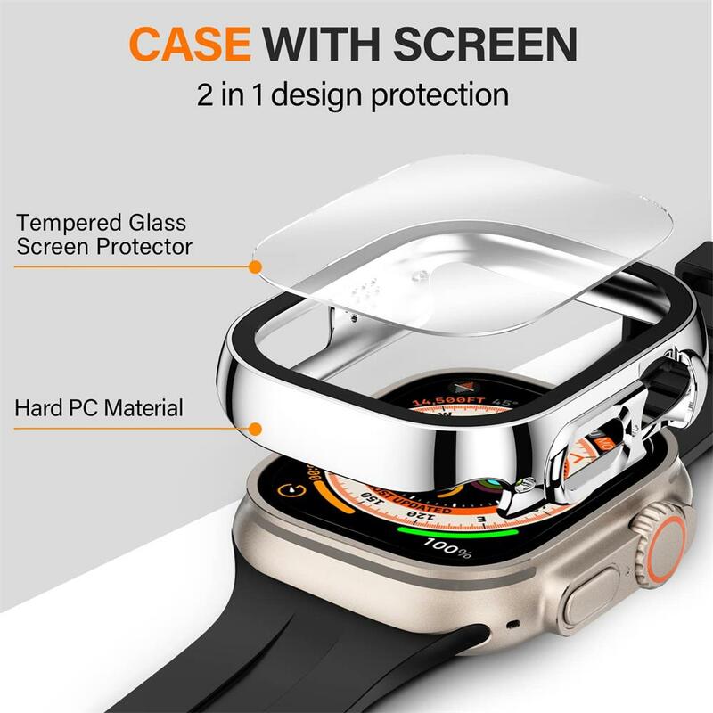 Защита экрана для Apple Watch чехол Ultra 2 49 мм, аксессуары, чехол из закаленного стекла для iWatch series 9 8 SE 7 4 45 мм 41 мм 44 мм 40 мм