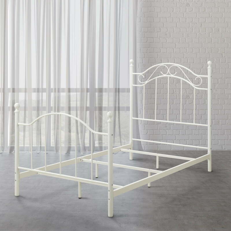 Mainliving-Cama branca do metal com quadro gêmeo do tamanho, mobília do quarto