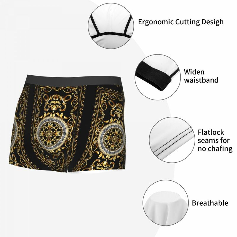 Men's Golden Lion and Damask Ornament Underwear, impressão altamente respirável, alta qualidade Gift Idea