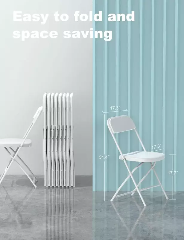 Chaises pliantes en plastique pour l'extérieur et l'intérieur, chaises pliantes, blanc, limite de poids de 650lb, paquet de 6