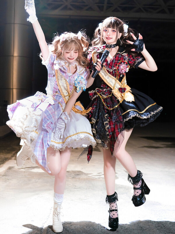 Lolita-vestido de baile de manga abombada con lazo elegante para mujer, Mini vestido de Cosplay a cuadros Y2K, gótico, japonés, dulce