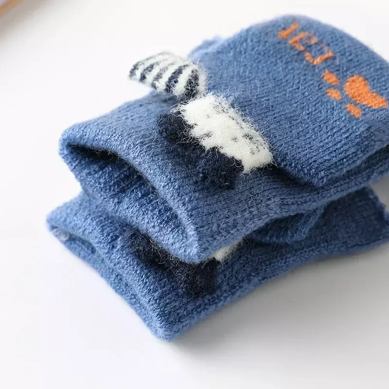 Winter Woolen Kids Gloves Half Finger Flip Gloves for Children Students Writing 3-8 Year-old Baby Gloves