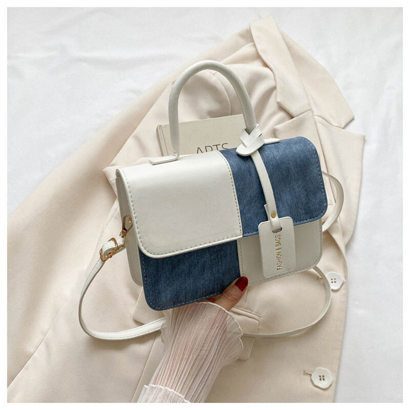 Modne nowe torby Crossbody PU skórzane paski patchworkowe torebki klamra dekoracja regulowany pasek na ramię damska torebka