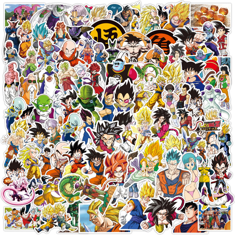 Pegatinas de Dragon Ball para niños, pegatinas de dibujos animados de Son Goku, DIY, para monopatín, portátil, motocicleta, 50/100 piezas