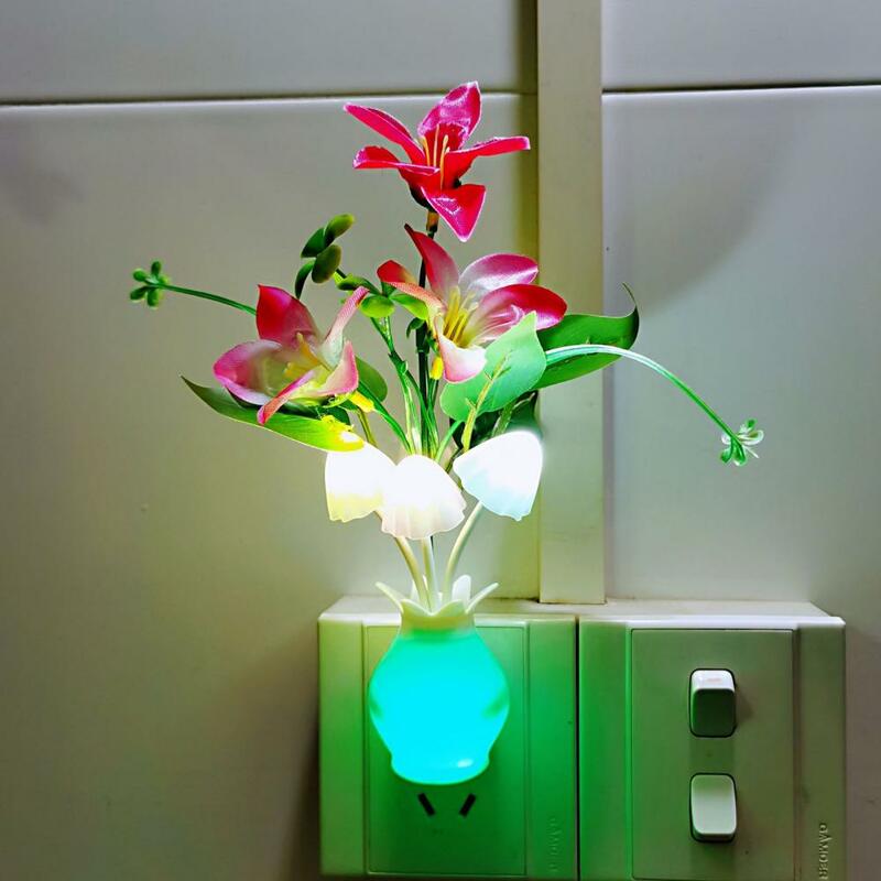 Lampka nocna LED kolorowa lampa w kształcie kwiatka EU/US wtyczka czujnik atmosfera lampa dekoracja do domu do sypialni Fancy Plant Nightlight