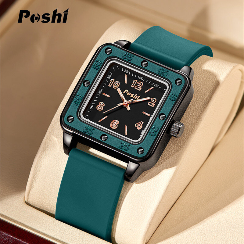 Женские кварцевые часы POSHI, оригинальные модные наручные часы с силиконовым ремешком и цифрами, 2023