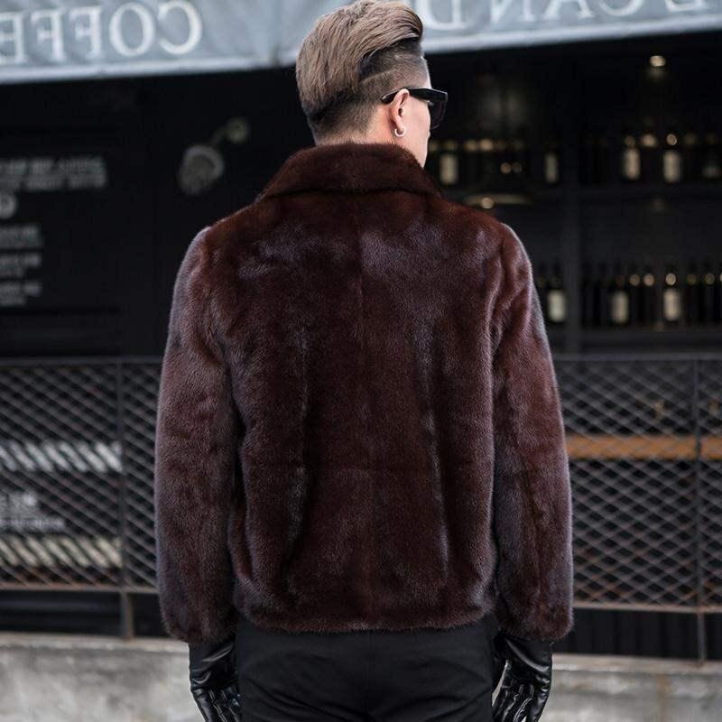 Casaco de pele de vison falso masculino, jaquetas grossas e quentes, lapela ecológica, nova moda, outono e inverno, 2023