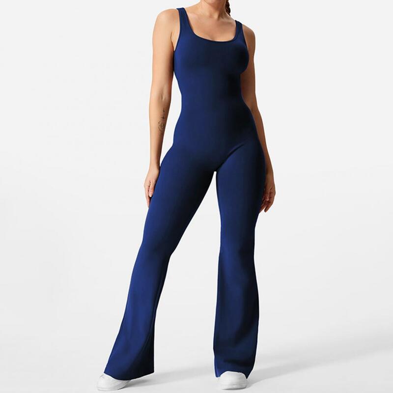 Women Jumpsuit Sleeveless Skinny Elastic Butt-lifted Tight High Waist Flared Skinny Jumpsuit Backless Hollow Out Lady Jumpsuit