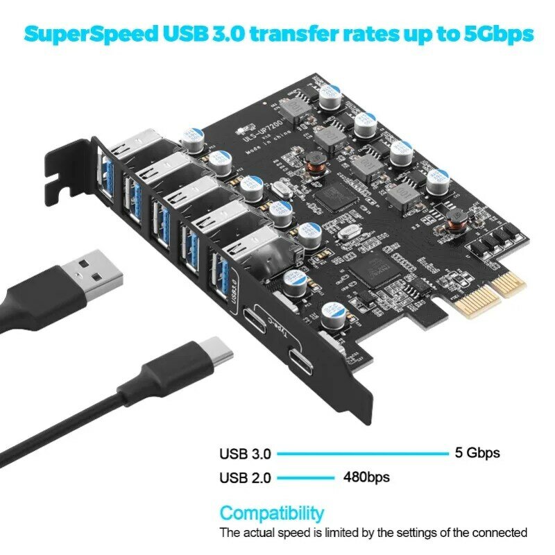 PCIE USB 3.0การ์ดขยาย USB-A USB-C 5X 2X PCI Express USB เพิ่มในการ์ดภายในตัวแปลงฮับ USB3สำหรับเดสก์ท็อปพีซีการ์ดโฮสต์