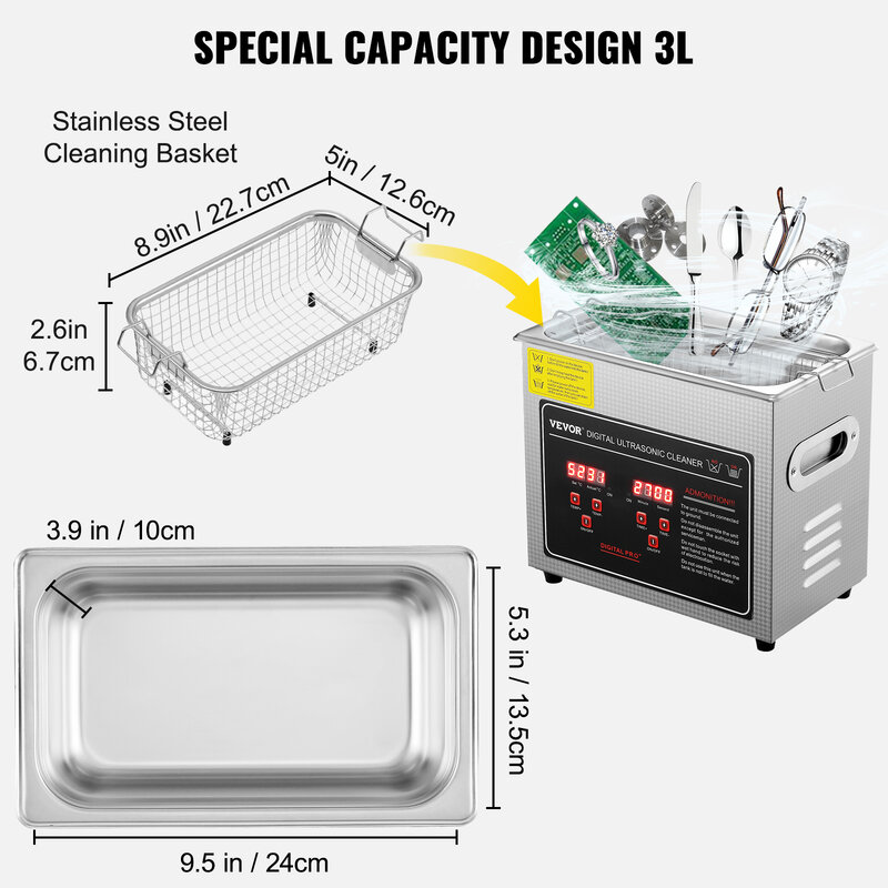 VEVOR 2L 3L 6L 10L 22L 30L Ultrasonic Cleaner Stainless Steel Portable Heated Cleaning Washing Machine Ultrasound Home Appliance