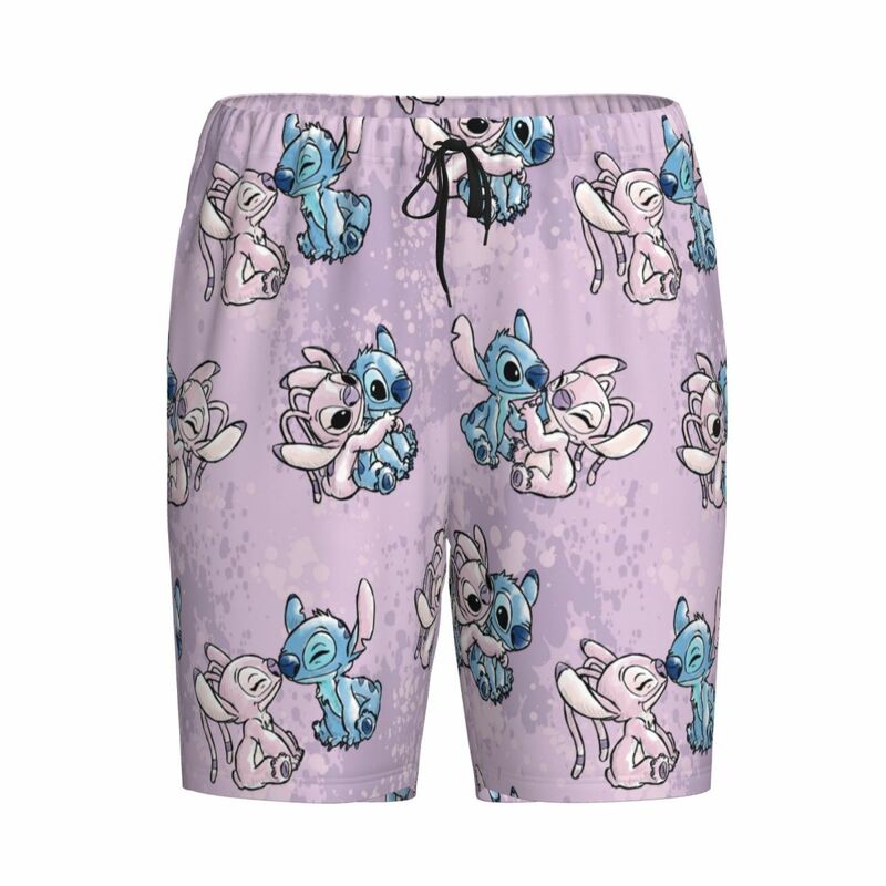 Cartoon Animation Stitch Pijama Shorts dos homens, pijamas do sono, pijamas, fundos com bolsos, impressão personalizada