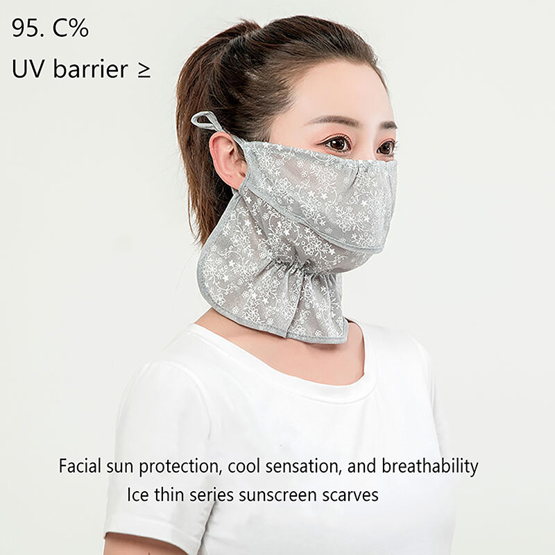 Mascarilla facial de encaje para mujer, máscara de protección transpirable para el cuello, protector solar, velo Floral para viento y arena, Verano