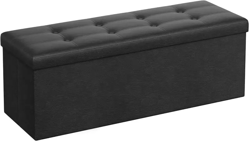 43 Inches Folding Storage Ottoman Bench, Storage Chest, Footrest, Coffee Table, Padded Seat, Faux Leather, Holds up to 660 lb