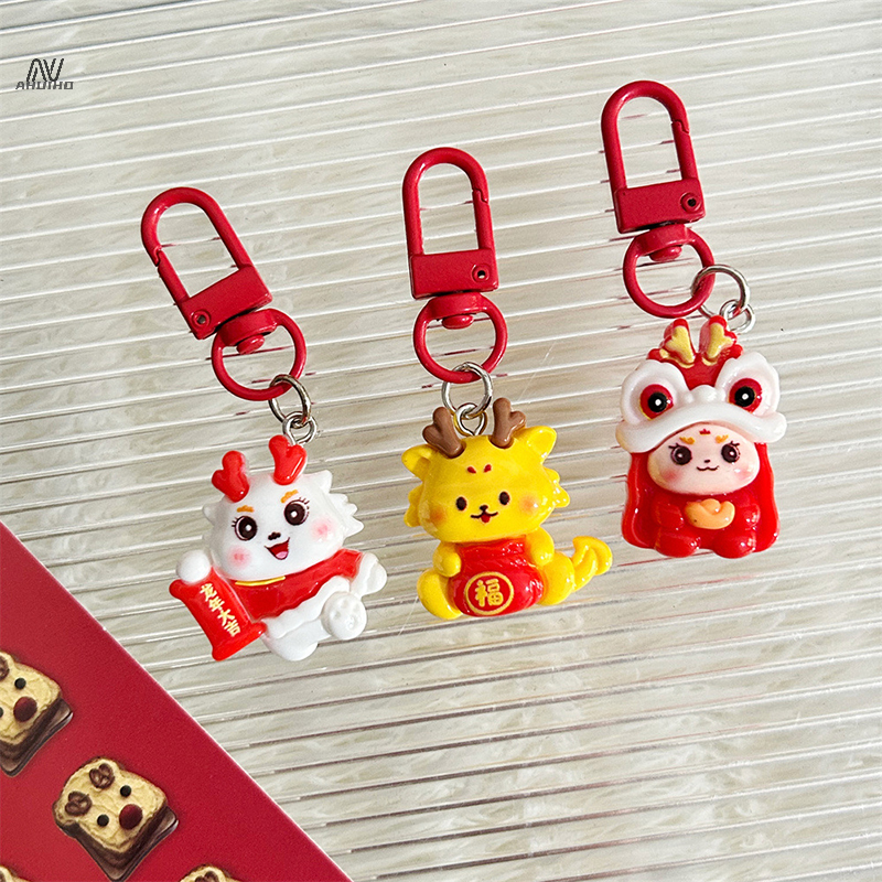 2024 Dragon Year Keychain Cute Cartoon Lucky Dragon Keyring Creative Bag Pendant For Chinese New Year Gifts