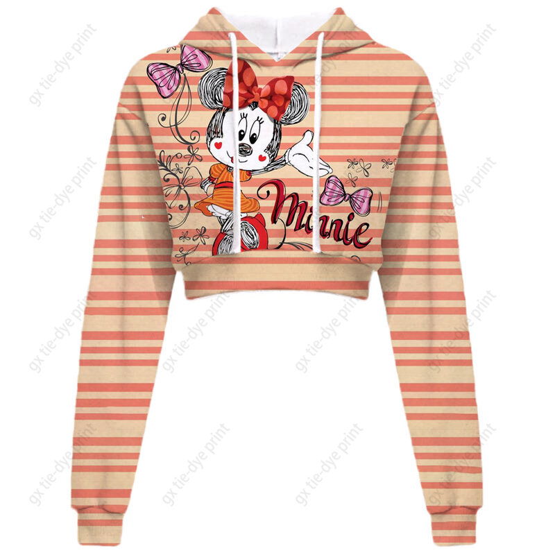 Kreskówka Disney Minnie miki Mouse damska bluza z kapturem sukienka typu Street zimowa krotka bluza z lat 90. Otwarta bluza z kapturem w stylu Vintage