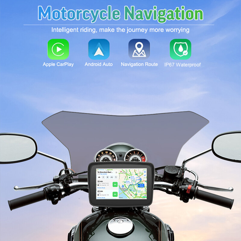 Водонепроницаемый портативный мотоциклетный навигатор Ip67, 5-дюймовый экран для мотоцикла, поддержка двойного Bluetooth, беспроводной Carplay, Android, авто