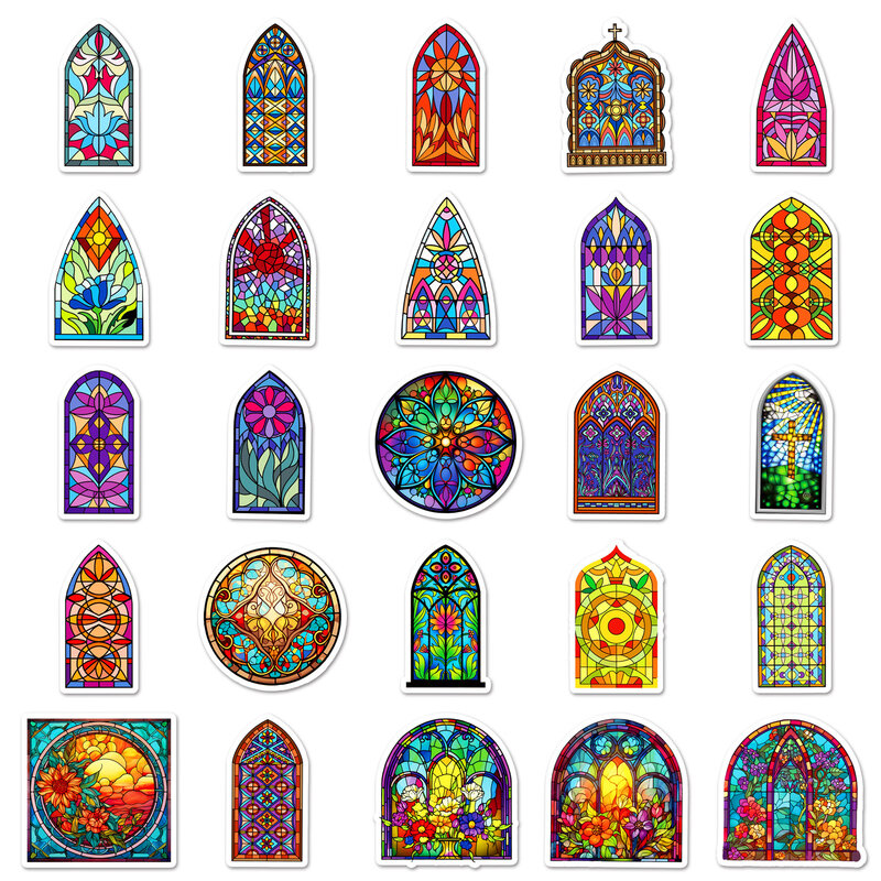 Pegatinas de Graffiti de la serie de vidrio de iglesia de colores Retro, para cascos de ordenador portátil, decoración de escritorio, Juguetes DIY, 50 piezas