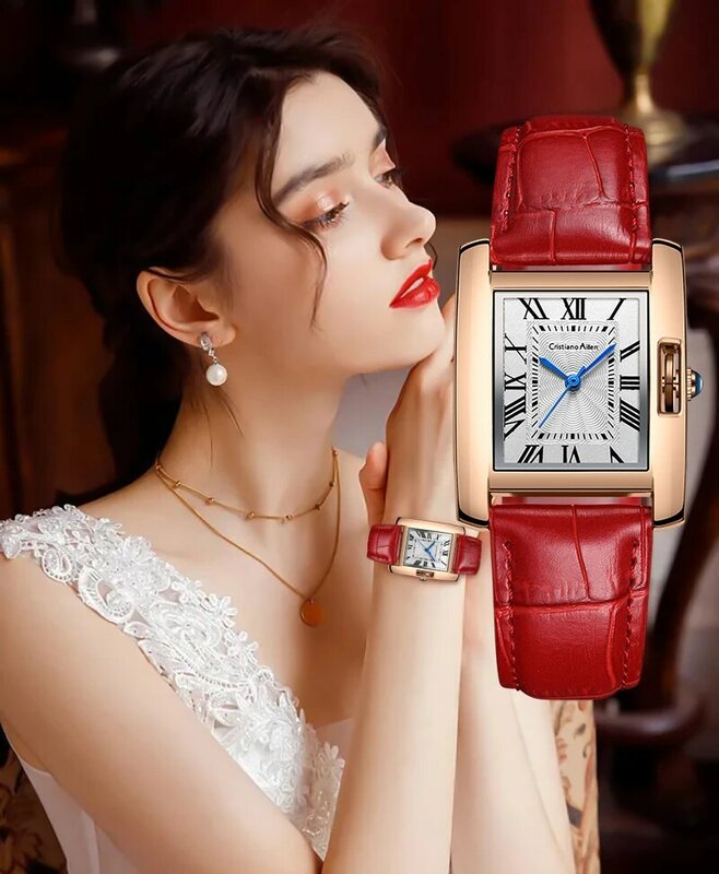 Damen Leder uhr, Luxus Damen kleid Quarzuhren, Mode ultra dünne analoge Uhr für Frauen, klassisches Design Damen Armbanduhr