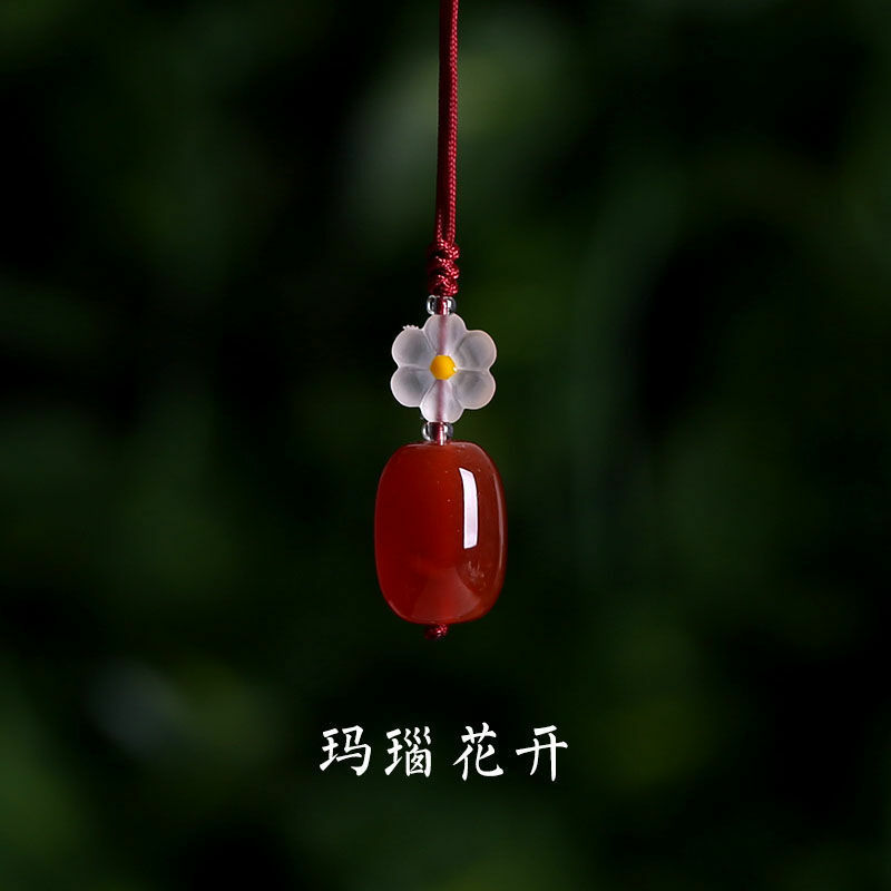 Czerwony agat kwiat łańcuszek do telefonu komórkowego damski dysk anty-strata wisiorek wykwintny krótki antyczny prosty wzór smycz dziewczyna