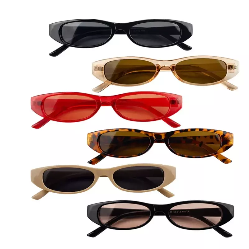 Солнечные очки в прямоугольной оправе женские, винтажные солнцезащитные аксессуары кошачий глаз, в тонкой оправе, чёрные, красные, в ретро стиле
