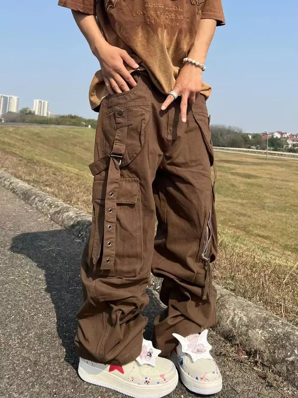 Original American Heavy Industry Multi-pocket Straight Overalls 2023 Waste Soil Style Trousers Men's Casual Pants for Women