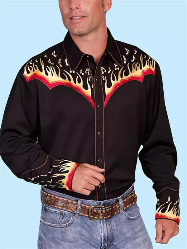Zachodnia dżinsowa koszula z długim rękawem etniczna styl plemienny impreza na świeżym powietrzu luksusowa męska designerska miękka i wygodna 2023