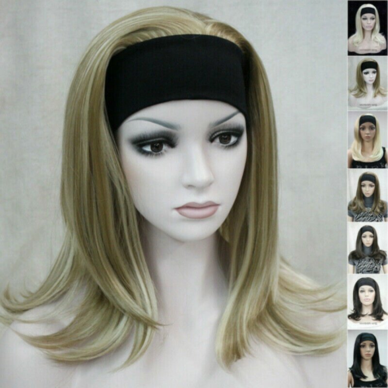8 colors 3/4 half wig long straight women Lady headband cosplay wigs