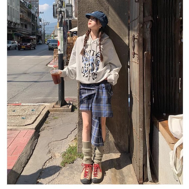Deeptown Geruite Minirok Vintage Dames Preppy Stijl Kawaii Korte Rokjes Casual Streetwear Onregelmatige A-Lijn Koreaanse Mode Rok