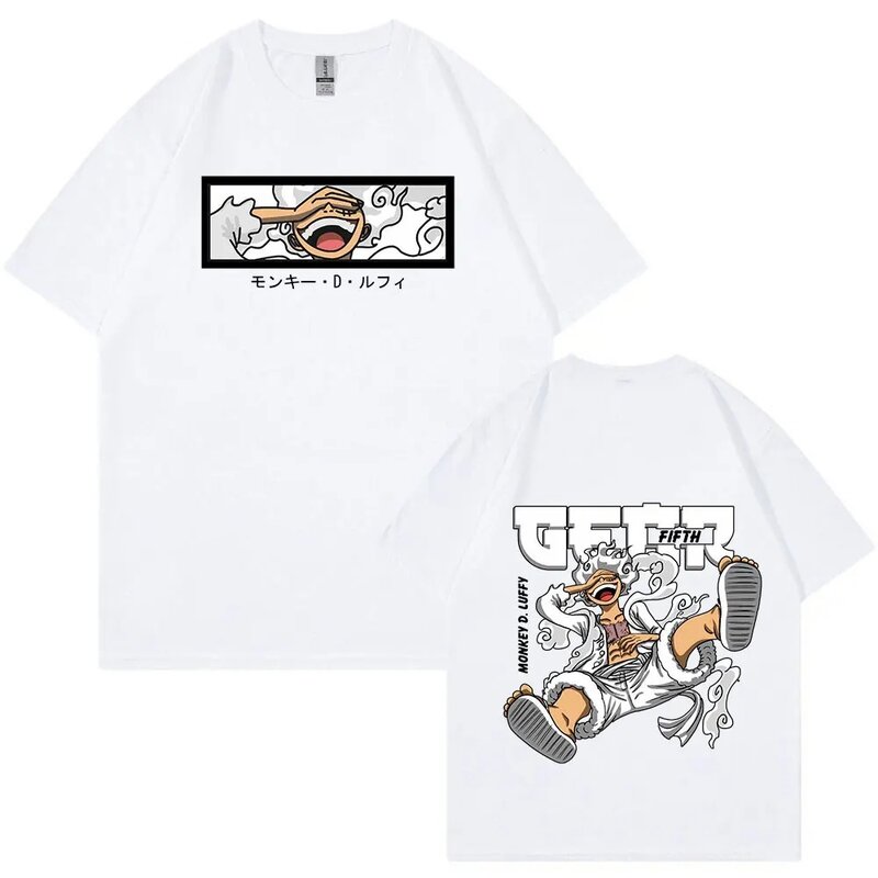 Kaus Luffy Gear 5 Anime Jepang kaus lengan pendek katun Pria Wanita kaus lembut nyaman pakaian jalanan ukuran besar