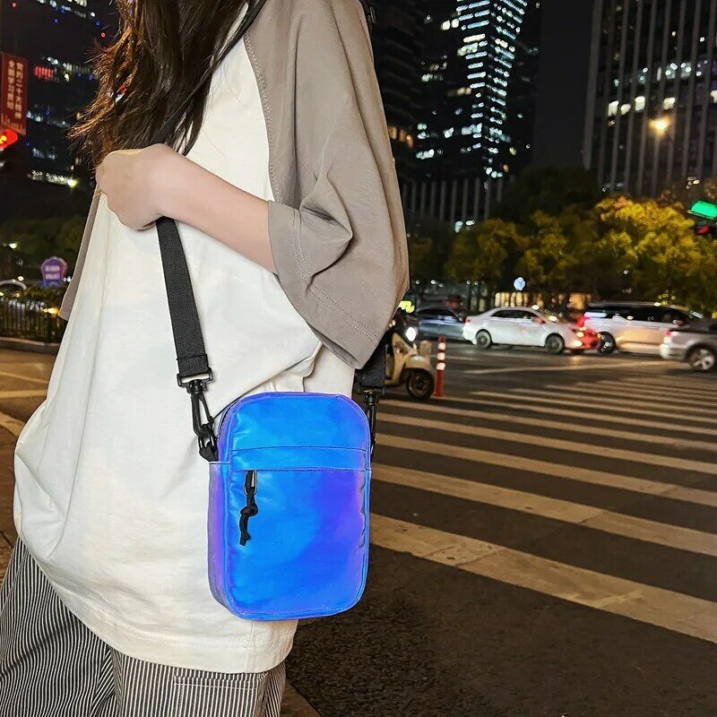 Mini bolso de hombro de verano Unisex, bolsa de teléfono, monederos casuales, tendencia, cremallera, nailon reflectante, personalidad, combina con todo, nuevo