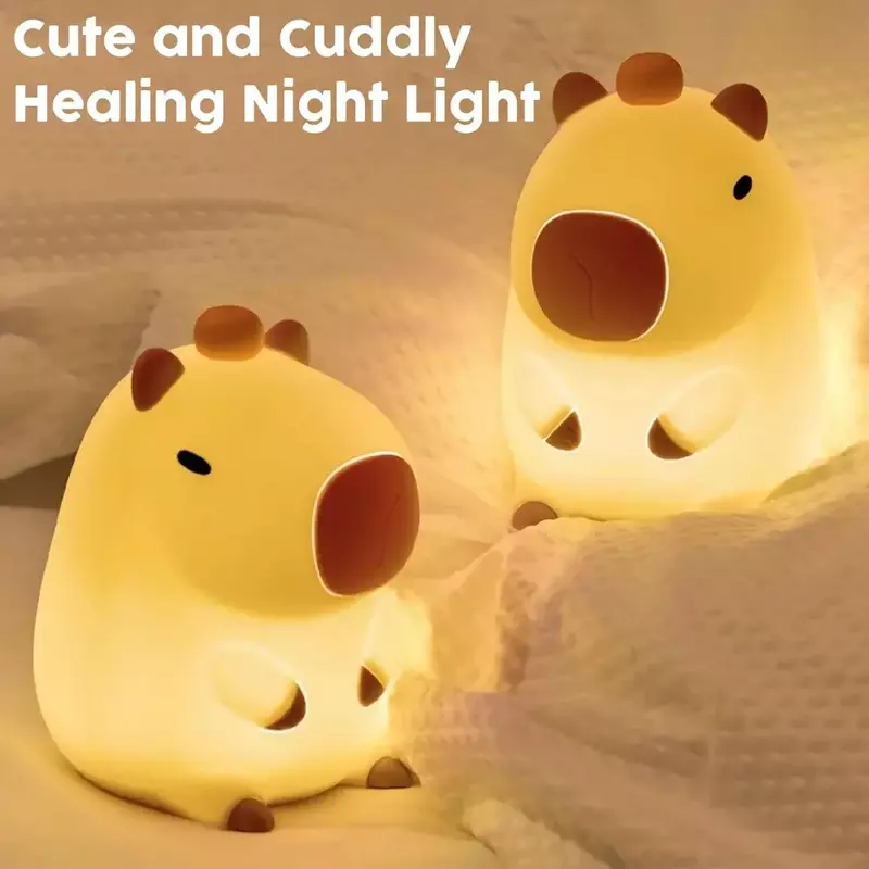 Rechargeable Night Light Capybara with Touch Grading Function Can Be Time-Timed Silicone Lamp Child Newborn Baby Gift