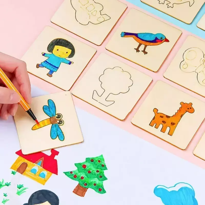 Brinquedos Montessori para Desenho Infantil, Estênceis de Madeira, Molde de Pintura DIY, Craft Puzzle, Brinquedos Educativos, Presentes Infantis, 20 peças